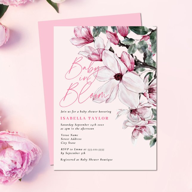 Baby in Bloom Pink Floral Baby Shower Invitation (Creator Uploaded)