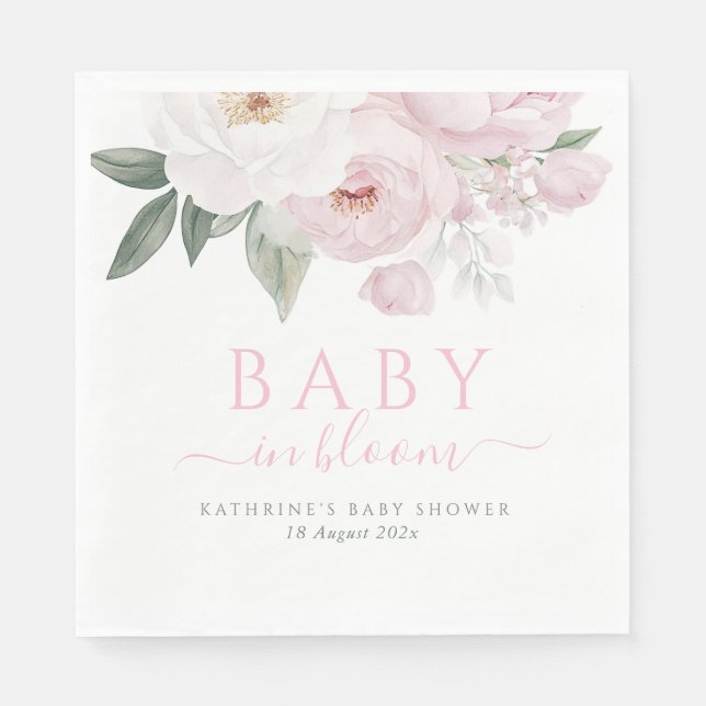 baby in bloom pink floral baby shower napkins (Front)