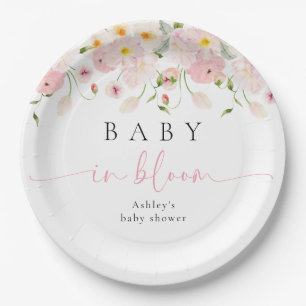 Baby In Bloom Pink Floral Baby Shower Paper Plates