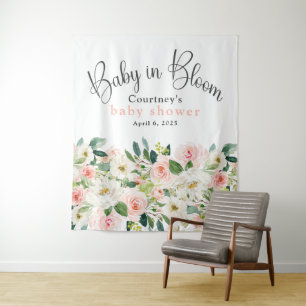 Baby in Bloom Pink Floral Baby Shower Tapestry