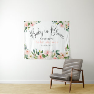 Baby in Bloom Pink Floral Baby Shower Tapestry