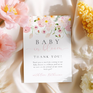 Baby In Bloom Pink Floral Baby Shower Thank You Card