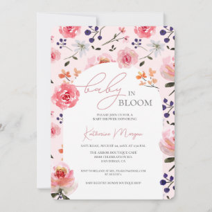 Baby in Bloom Pink Floral Baby Shower watercolor Invitation