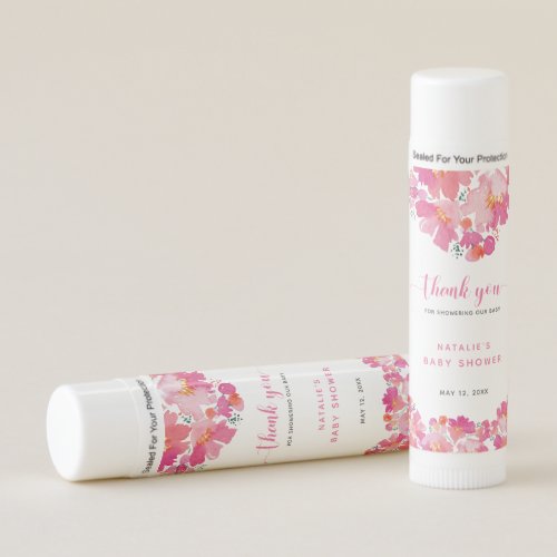 Baby in Bloom Pink Floral Baby Shower Watercolor  Lip Balm