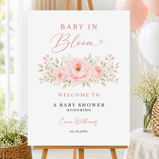 Baby in Bloom Pink Floral Baby Shower Welcome Foam Board