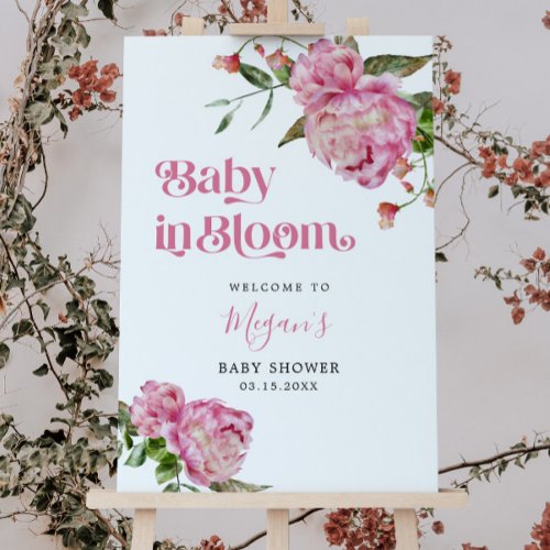 Baby In Bloom Pink Floral Baby Shower Welcome Sign