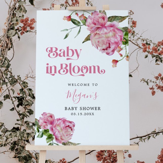 Baby In Bloom Pink Floral Baby Shower Welcome Sign (Creator Uploaded)