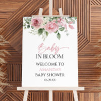 Baby In Bloom Pink Floral Baby Shower Welcome Sign