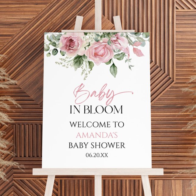 Baby In Bloom Pink Floral Baby Shower Welcome Sign (Creator Uploaded)