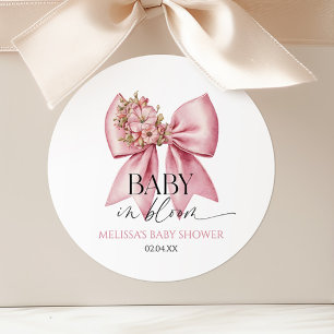 Baby In Bloom Pink Floral Bow Baby Shower Classic Round Sticker