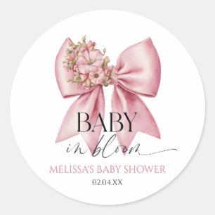 Baby In Bloom Pink Floral Bow Baby Shower Classic Round Sticker