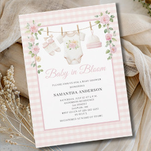 Baby In Bloom Pink Floral Clothesline Baby Shower  Invitation