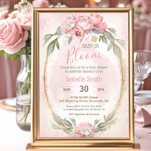 Baby In Bloom Pink Floral Elegant Girl Baby Shower Invitation