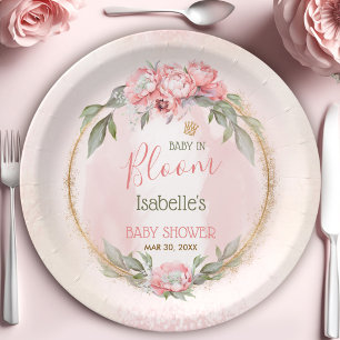 Baby In Bloom Pink Floral Elegant Girl Baby Shower Paper Plates