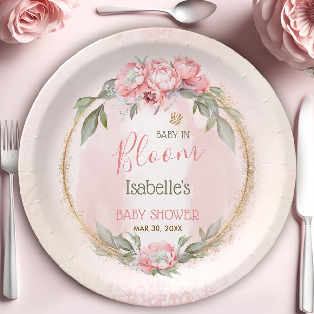 Baby In Bloom Pink Floral Elegant Girl Baby Shower Paper Plates (Baby In Bloom Pink Floral Elegant Girl Baby Shower Paper Plates)
