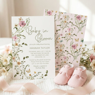 Baby in Bloom Pink Floral Girl Baby Shower Invitation
