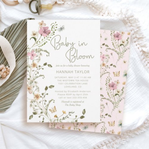 Baby in Bloom Pink Floral Girl Baby Shower Invitation