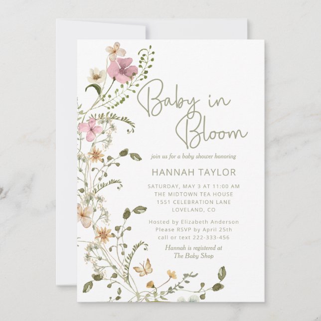 Baby in Bloom Pink Floral Girl Baby Shower Invitation (Front)