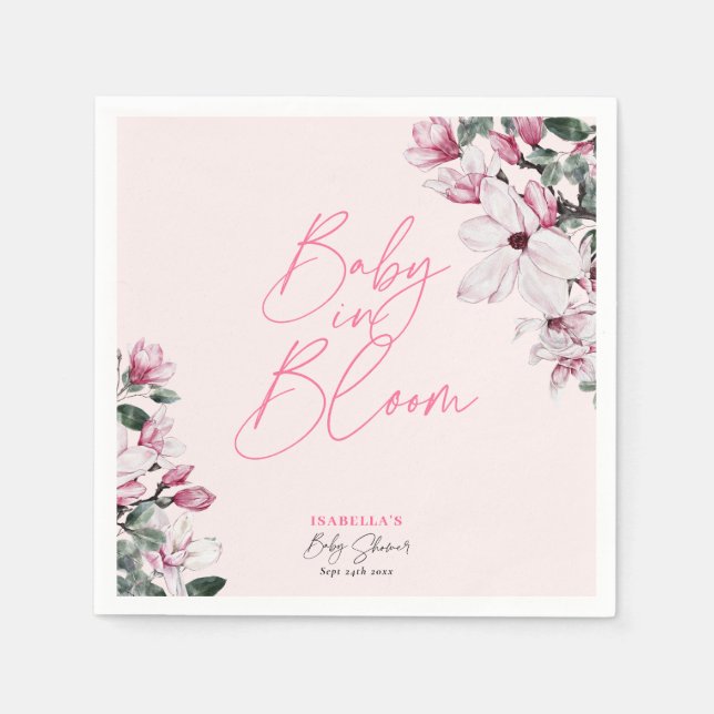 Baby In Bloom Pink Floral Girl Baby Shower Napkins (Front)
