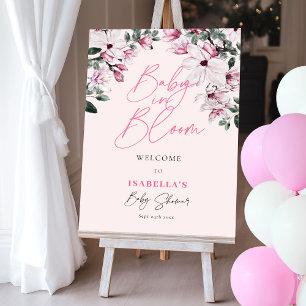 Baby in Bloom Pink Floral Girl Baby Shower Welcome Foam Board