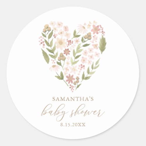 Baby in Bloom Pink Floral Heart Baby Shower Classic Round Sticker