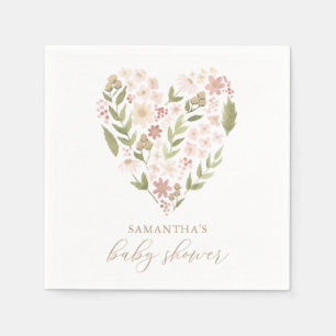 Baby in Bloom Pink Floral Heart Baby Shower Napkins