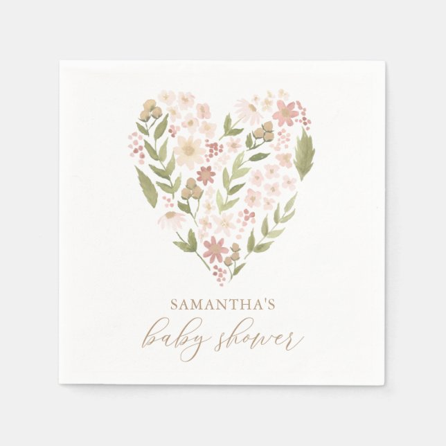 Baby in Bloom Pink Floral Heart Baby Shower Napkins (Front)