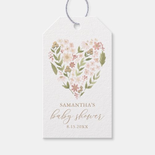 Baby in Bloom Pink Floral Heart Girl Baby Shower Gift Tags