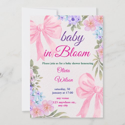 Baby In Bloom Pink Floral Invitation