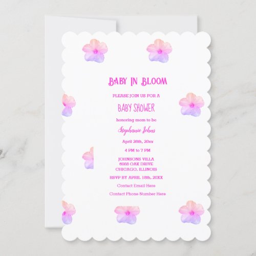 Baby In Bloom Pink Floral Petunia Baby Shower Girl Invitation