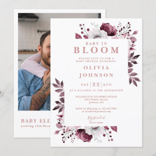 Baby In Bloom Pink Floral Photo QR Baby Shower Invitation