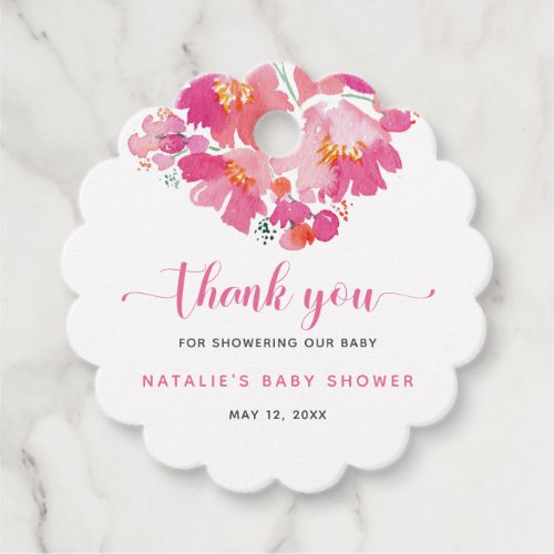 Baby in Bloom Pink Floral Thank you Watercolor Favor Tags