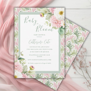 Baby in Bloom Pink Floral Vintage Baby Shower Invitation