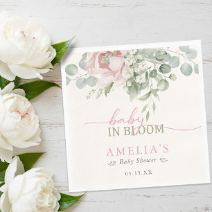 Baby in Bloom Pink Floral Watercolor Girl Shower Napkins