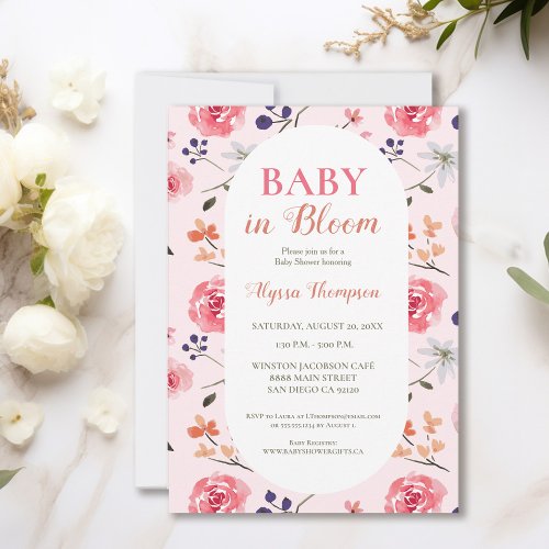 Baby In Bloom Pink Florals Custom Baby Shower Invitation