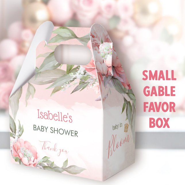 Baby In Bloom Pink Girl Baby Shower Gable Favor Boxes (Baby In Bloom Pink Small Favor Boxes - You can choose from 3 sizes of these gable favor Boxes)