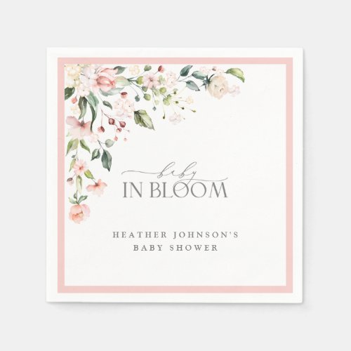 Baby In Bloom Pink Girl Watercolor Flowers Shower Napkins
