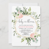 Baby in bloom pink gold greenery girl baby shower invitation (Front)