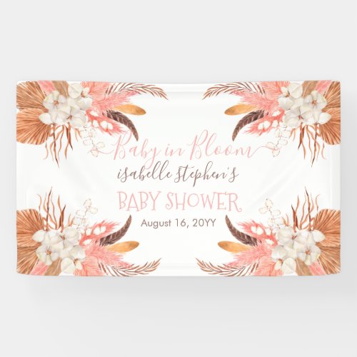 Baby in Bloom Pink Pampas Grass Boho Baby Shower Banner