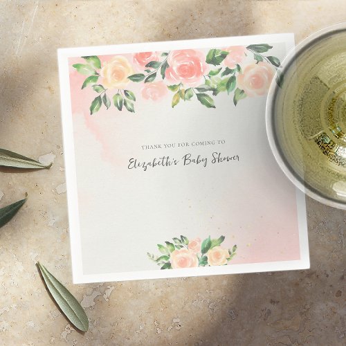 Baby in Bloom  Pink  Peach Floral Baby Shower Napkins