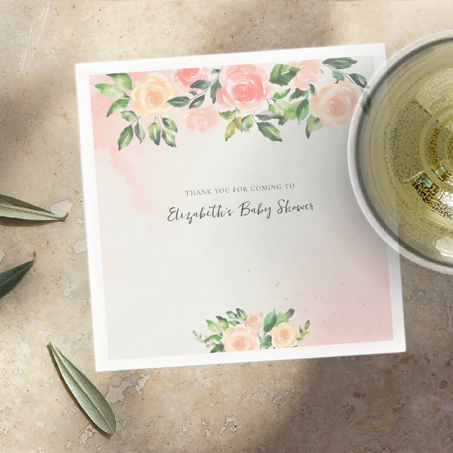Baby in Bloom | Pink & Peach Floral Baby Shower Napkins (Creator Uploaded)