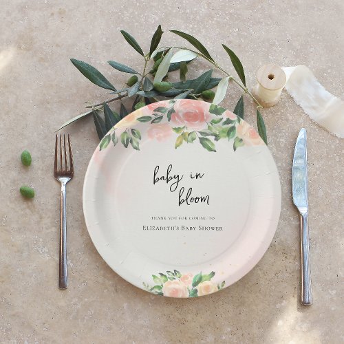 Baby in Bloom  Pink  Peach Floral Baby Shower Paper Plates