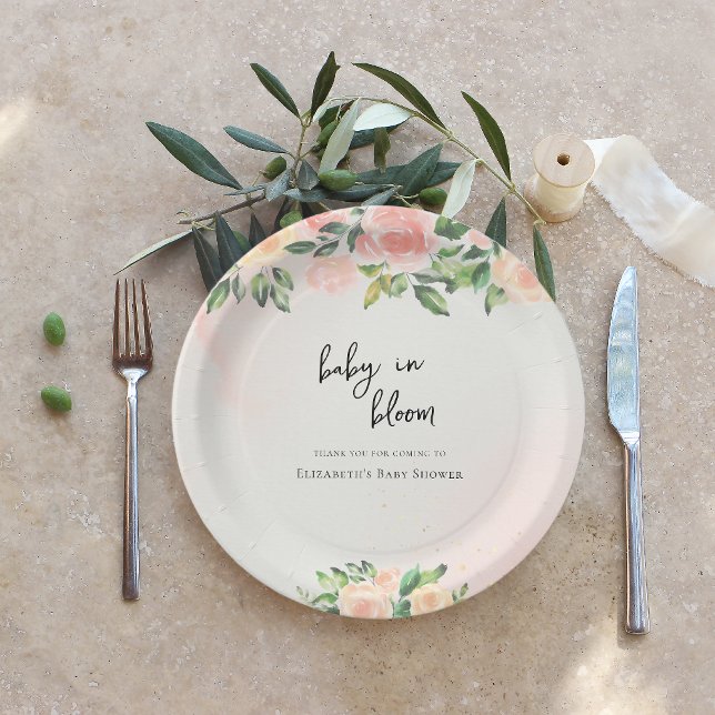 Baby in Bloom | Pink & Peach Floral Baby Shower Paper Plates (Creator Uploaded)