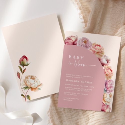 Baby In Bloom Pink Peony Arch Baby Shower  Invitation