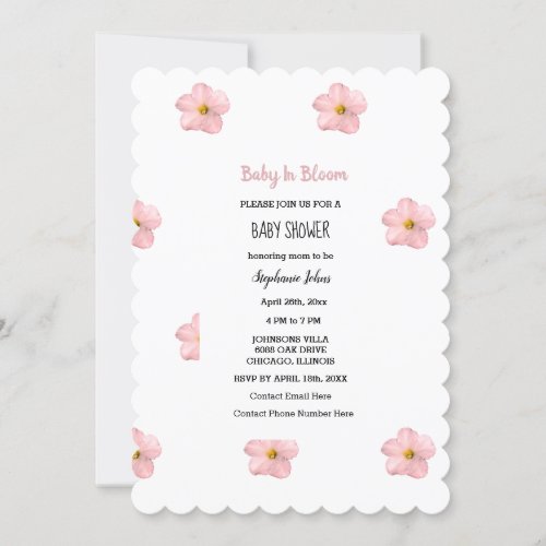 Baby In Bloom Pink Petunia Floral Baby Shower Girl Invitation