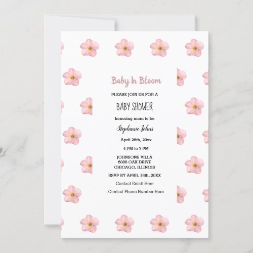 Baby In Bloom Pink Petunia Floral Girl Baby Shower Invitation