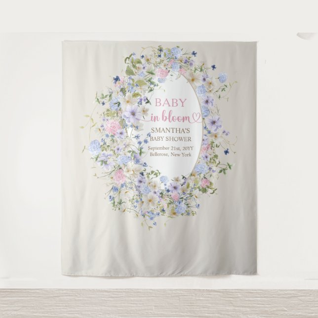 Baby in bloom pink purple blue boho Wildflowers Tapestry (Front)