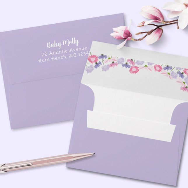 Baby in Bloom Pink Purple Wildflower New Baby Girl Envelope (Creator Uploaded)