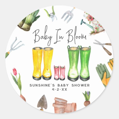 Baby In Bloom Pink Rain Boots Garden Baby Shower Classic Round Sticker
