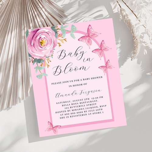 Baby in Bloom pink rose butterfly arch Baby Shower